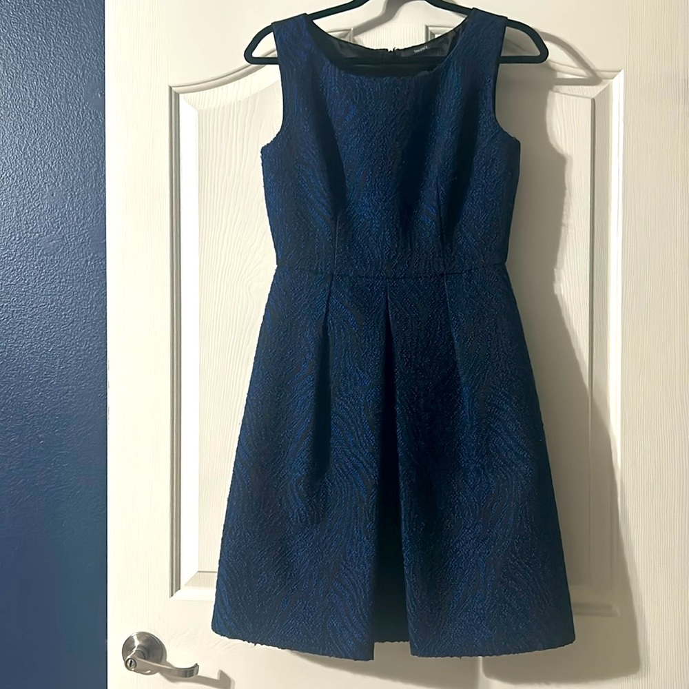 Tahari Black and Blue Brocade Britta Dress